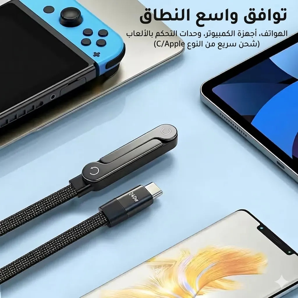 كابل شحن 2 في 1 مع حامل مخفي، شحن سريع بقوة 240 واط